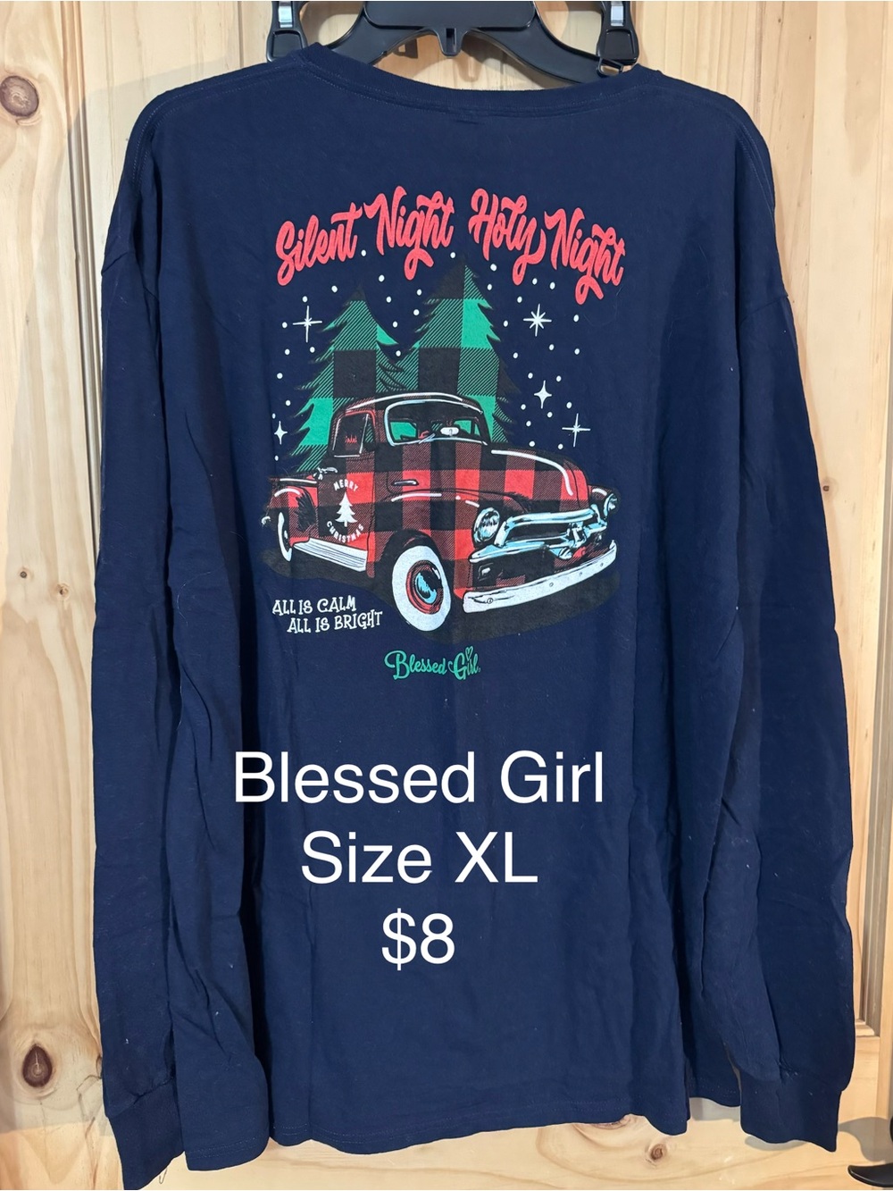 Blessed Girl Women's Long-Sleeve Graphic Tee - Navy with Red Plaid Truck